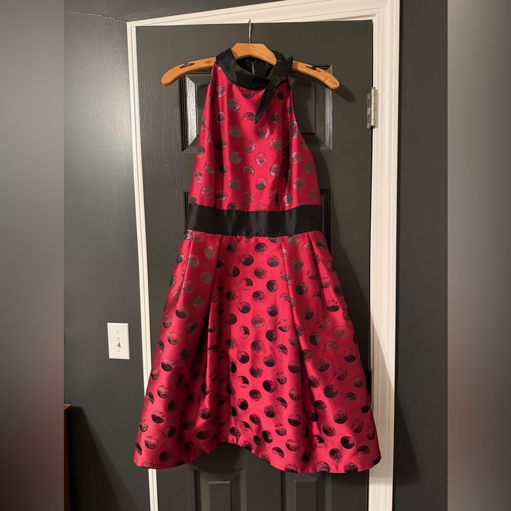 Theia Red and Black Polka Dot Party Dress